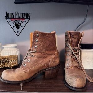 John Fluevog Brown Lace Up Boots with Classic Design